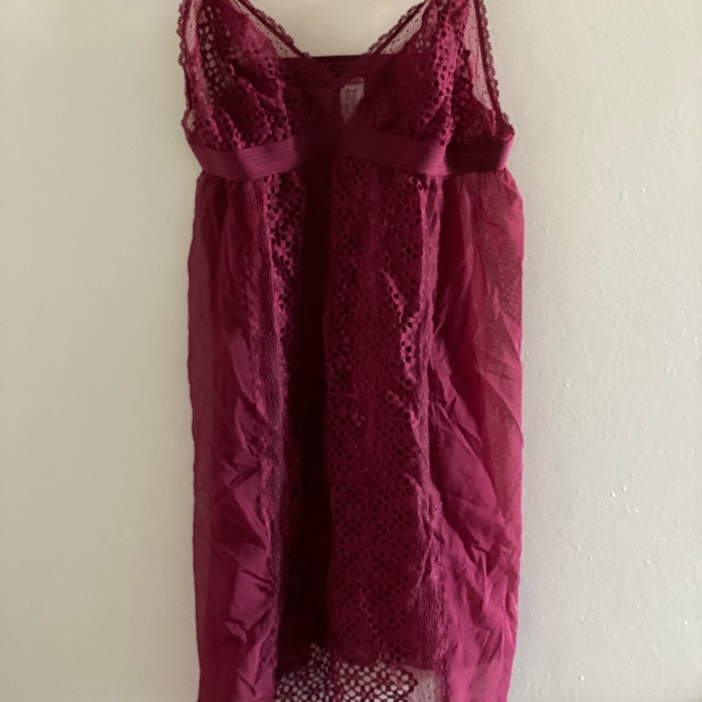 Maroon Sheer Babydoll Dress - Size Medium